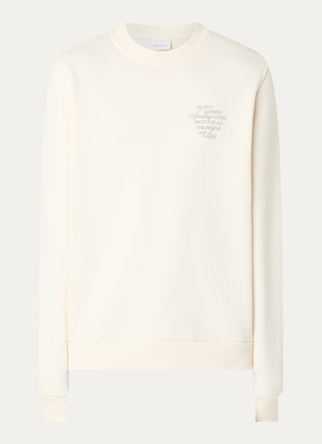 Les Deux Ben sweater met logo- en backprint - voorkant gebroken wit