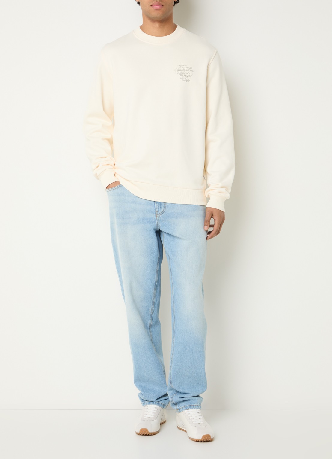 Les Deux Ben sweater met logo- en backprint - voorkant 2 gebroken wit
