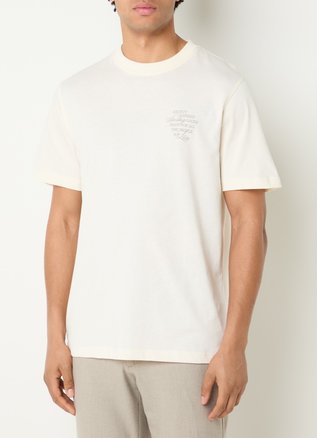 Les Deux Ben T-shirt met logo- en backprint - achterkant 3 gebroken wit