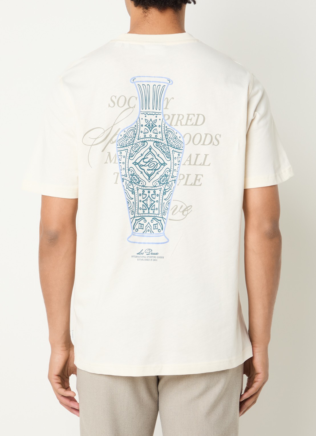 Les Deux Ben T-shirt met logo- en backprint - detail 4 gebroken wit