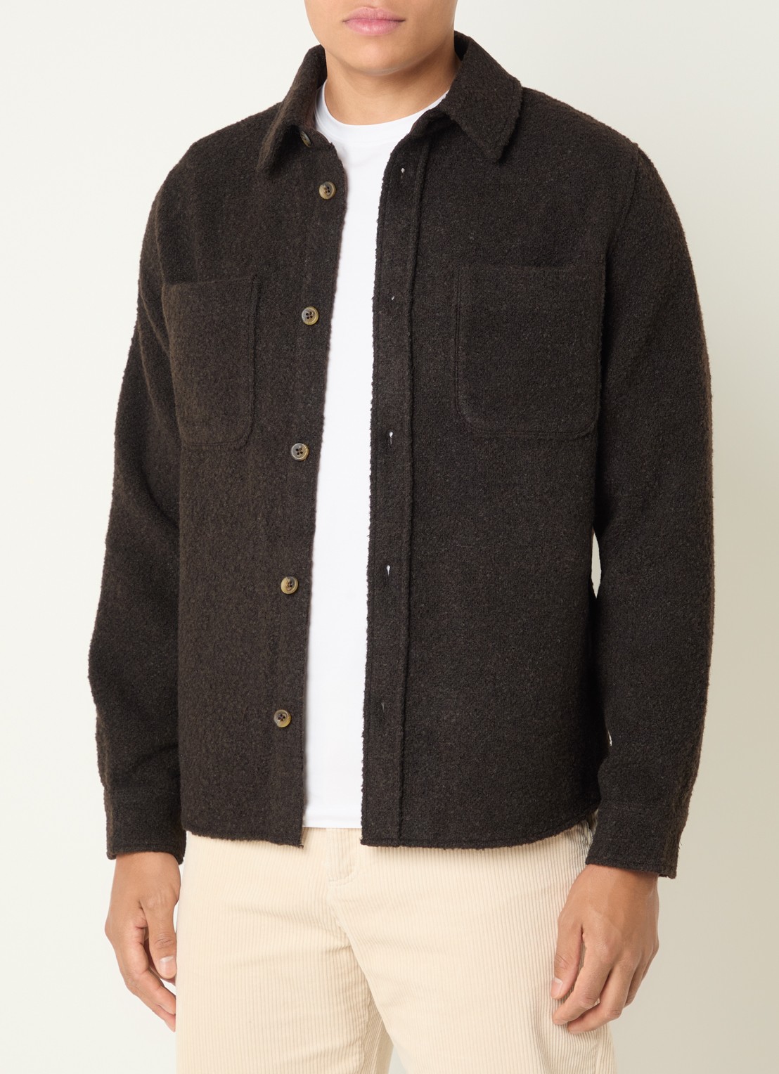 Les Deux Boucle overshirt in wolblend met borstzakken - detail donkerbruin