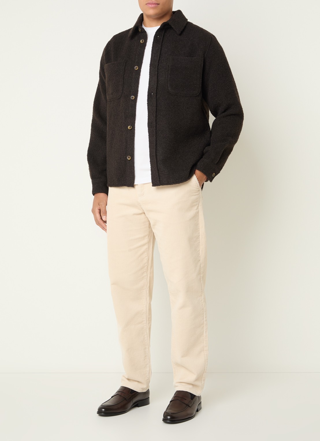Les Deux Boucle overshirt in wolblend met borstzakken - voorkant 4 donkerbruin