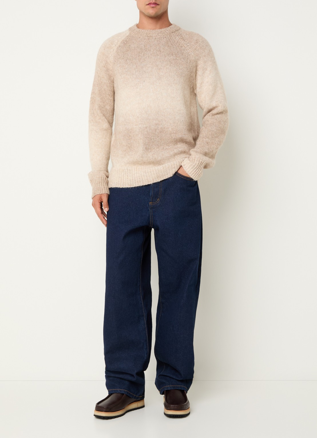 Les Deux Brad grofgebreide trui in wolblend met dip-dye dessin - voorkant 2 zand