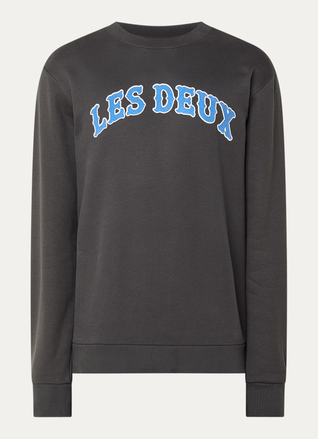 Les Deux Brady sweater met flock logoprint - voorkant middengrijs