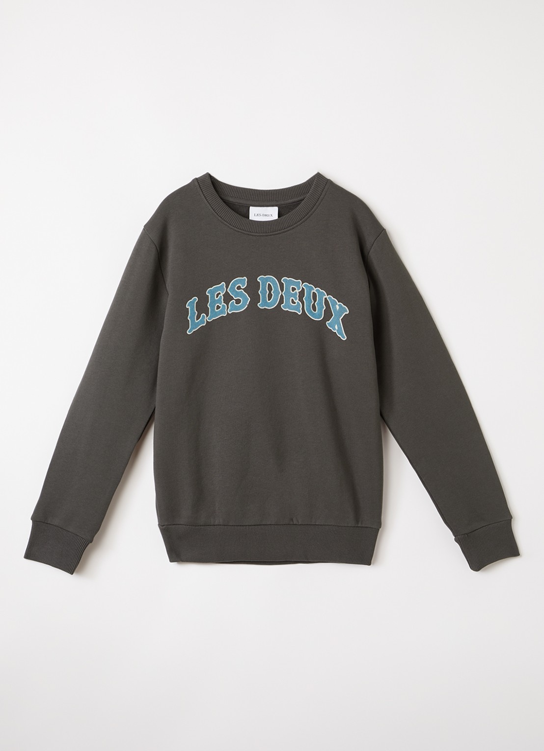 Les Deux Brady Western sweater met flock logoprint - voorkant 2 donkergrijs