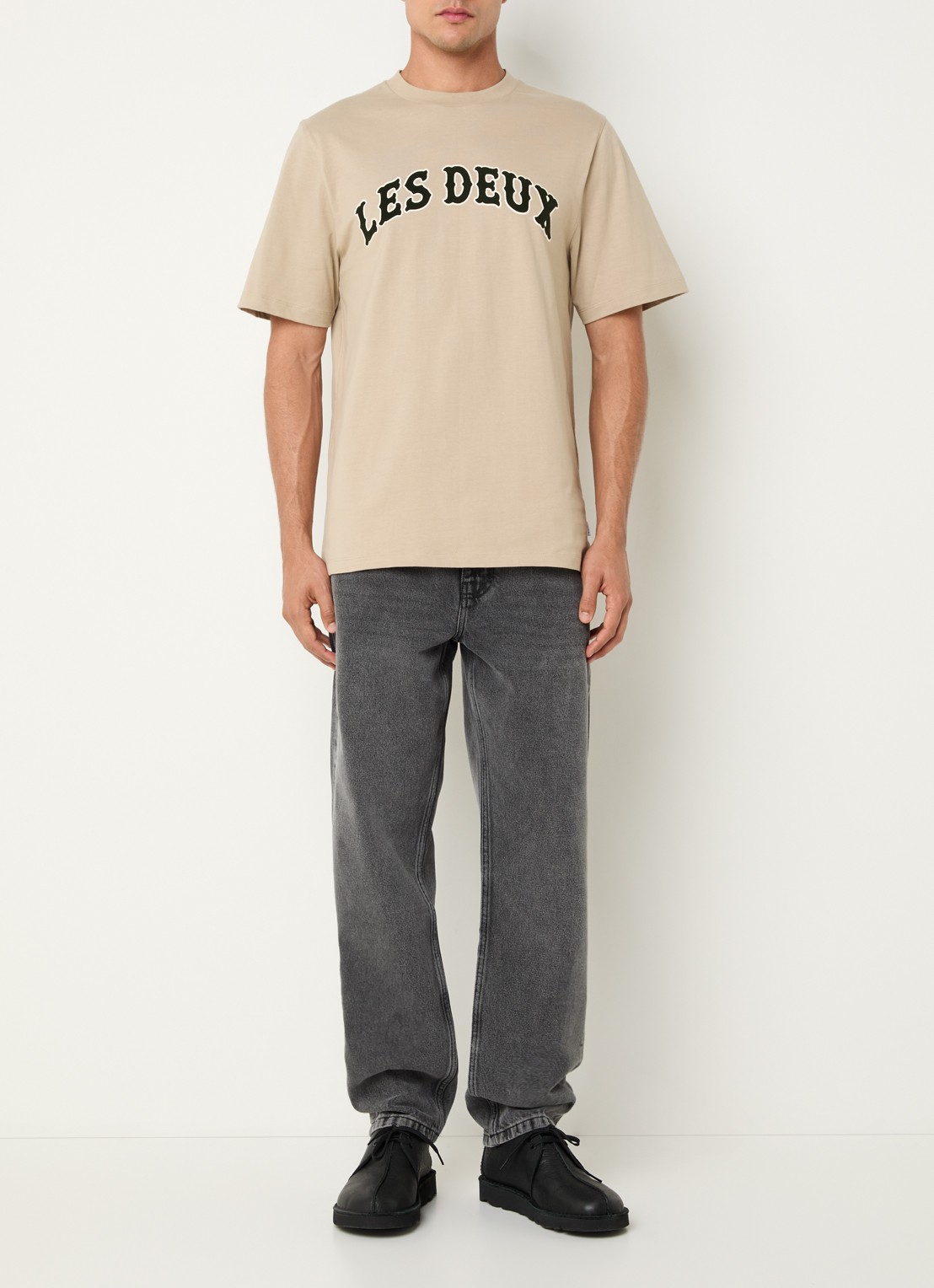 Les Deux Brady Western T-shirt met flock logoprint - voorkant 4 khaki