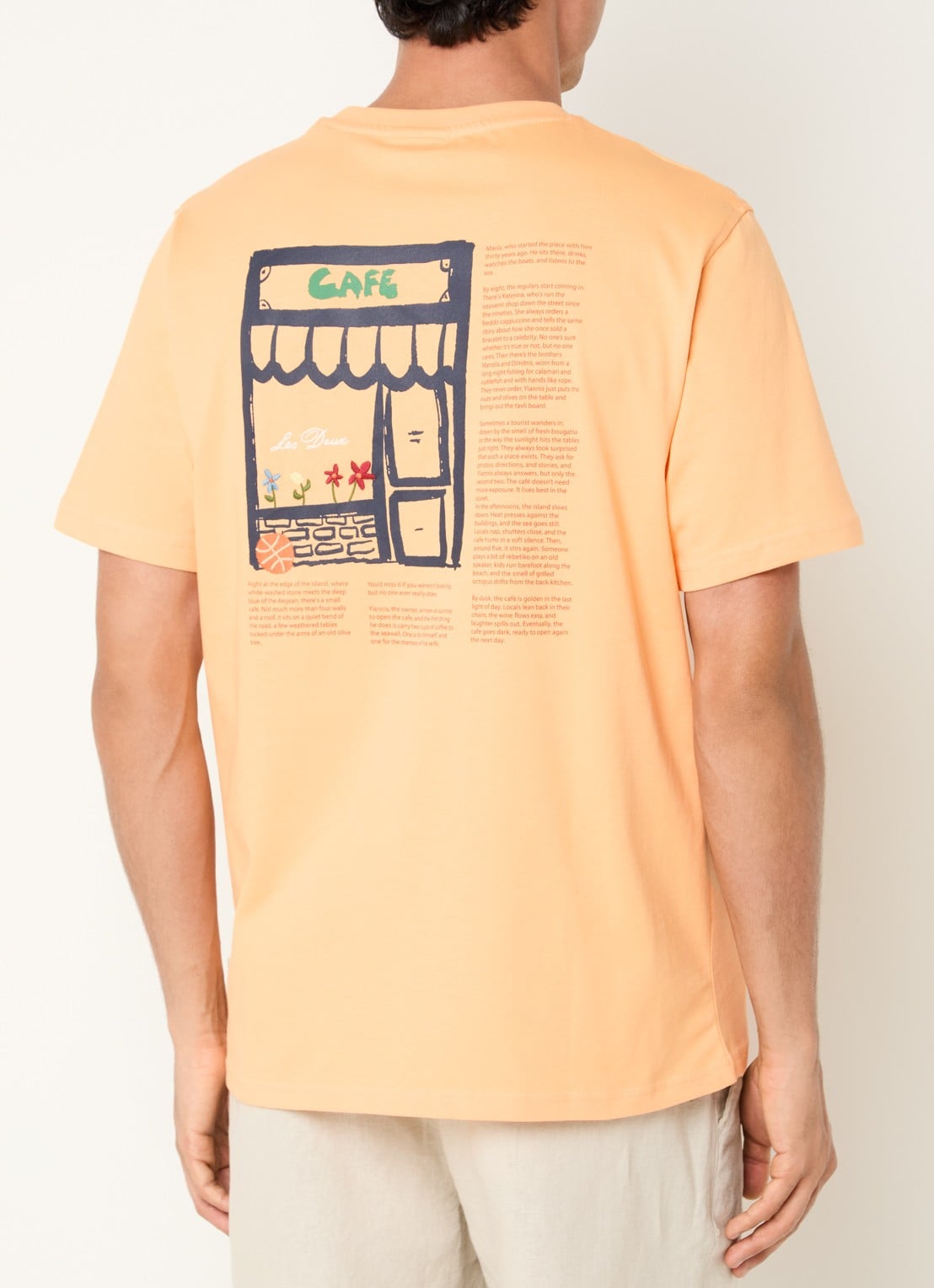 Les Deux Cafe T-shirt met logo- en backprint - detail oranje