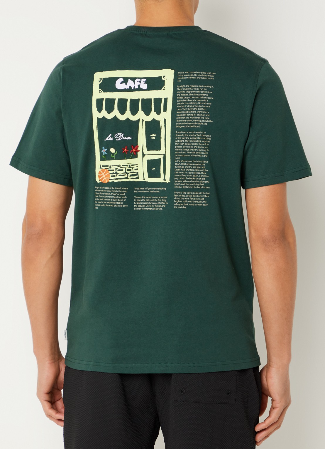 Les Deux Cafe T-shirt met logo- en backprint - detail groen