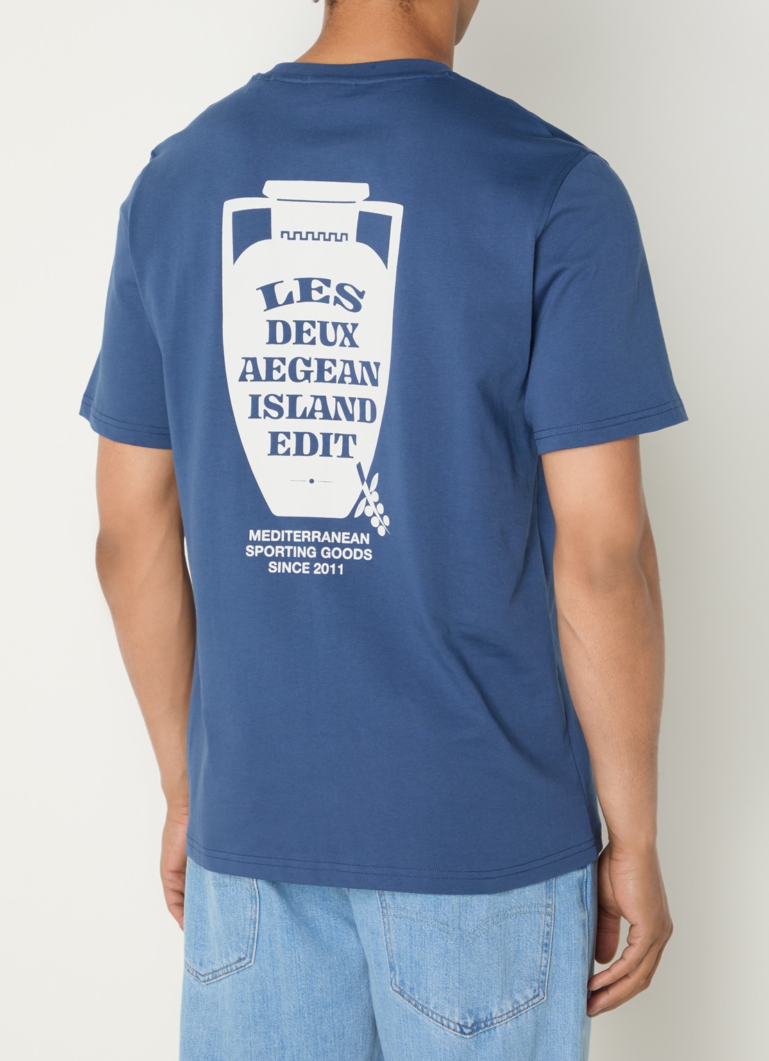 Les Deux Ceramic T-shirt met logo- en backprint - detail blauw