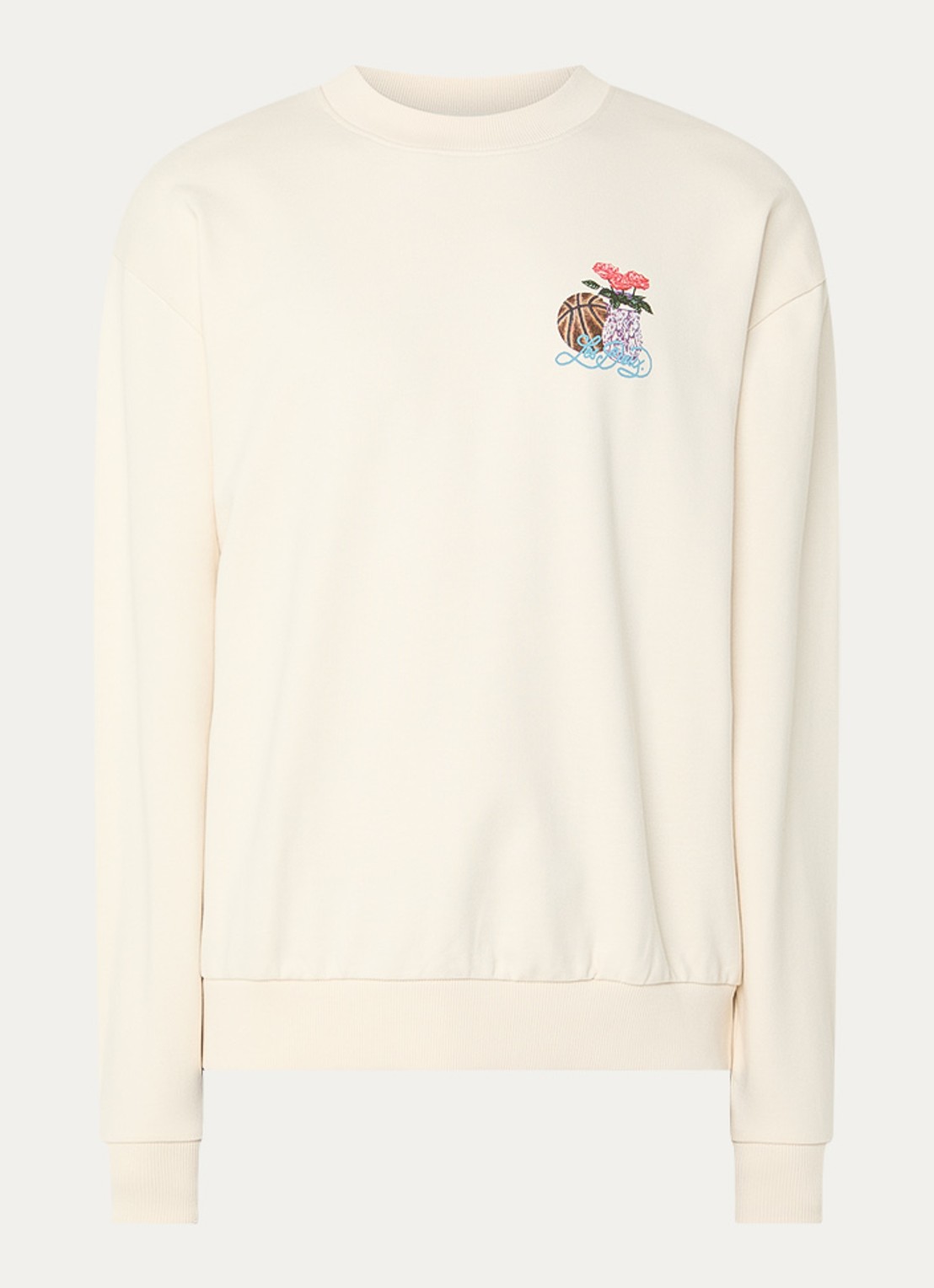 Les Deux Cole sweater met logo- en backprint - voorkant creme