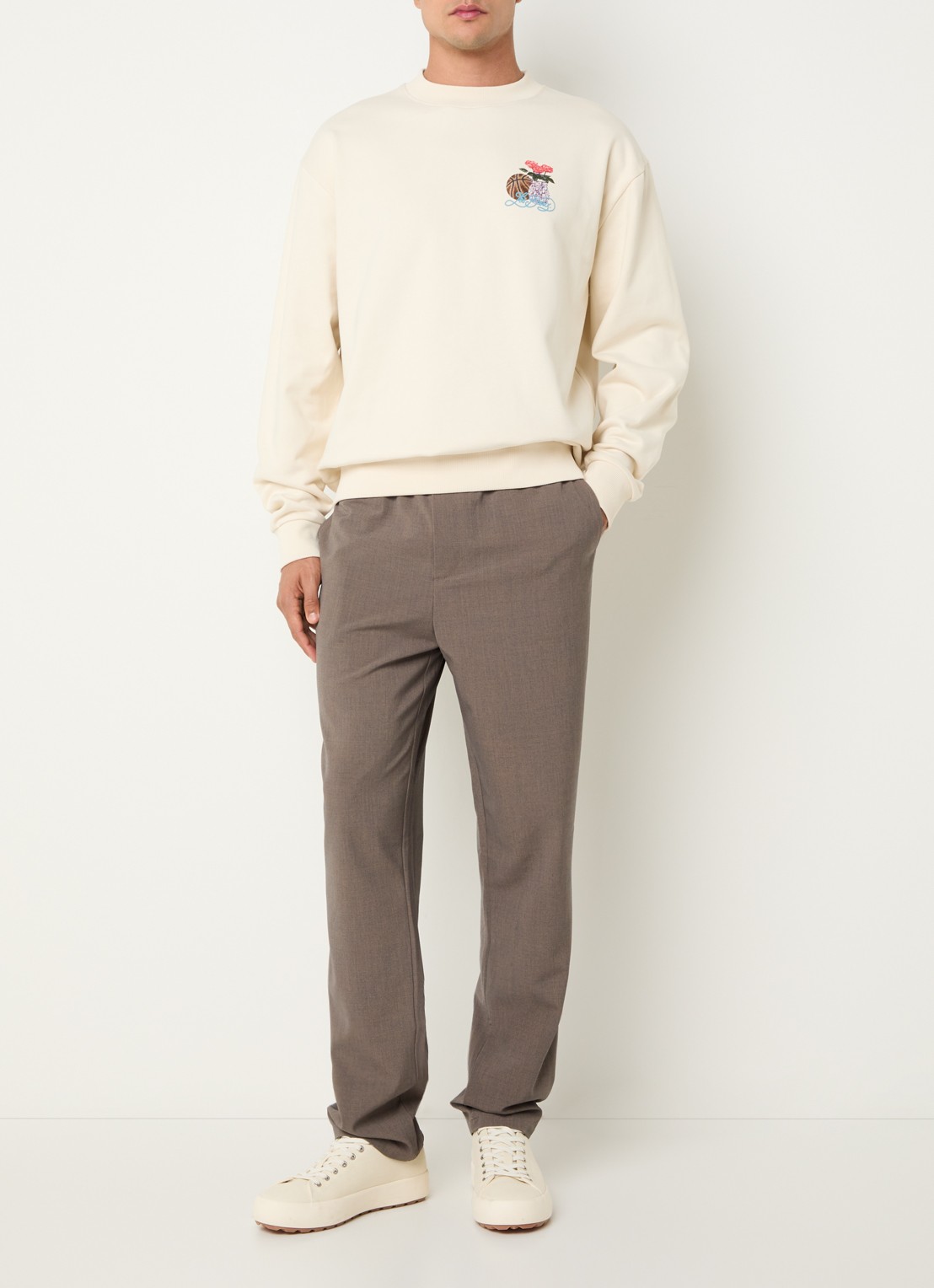 Les Deux Cole sweater met logo- en backprint - voorkant 2 creme