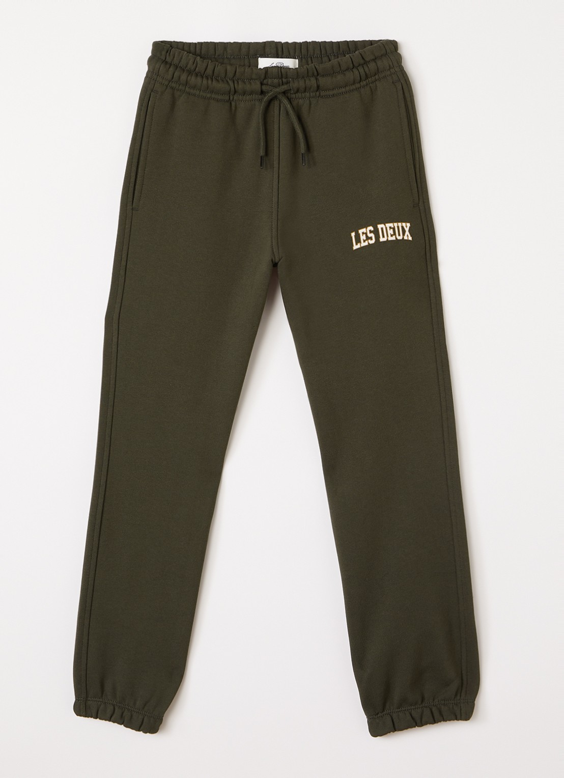 Les Deux College tapered joggingbroek met logo - voorkant 2 legergroen
