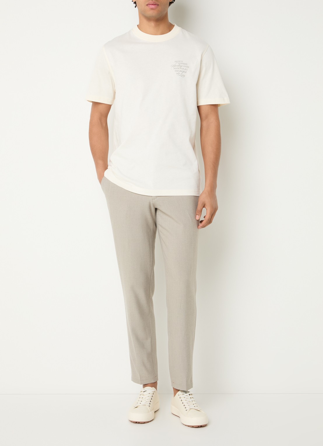 Les Deux Como slim fit pantalon met steekzakken - voorkant 5 donkerbeige