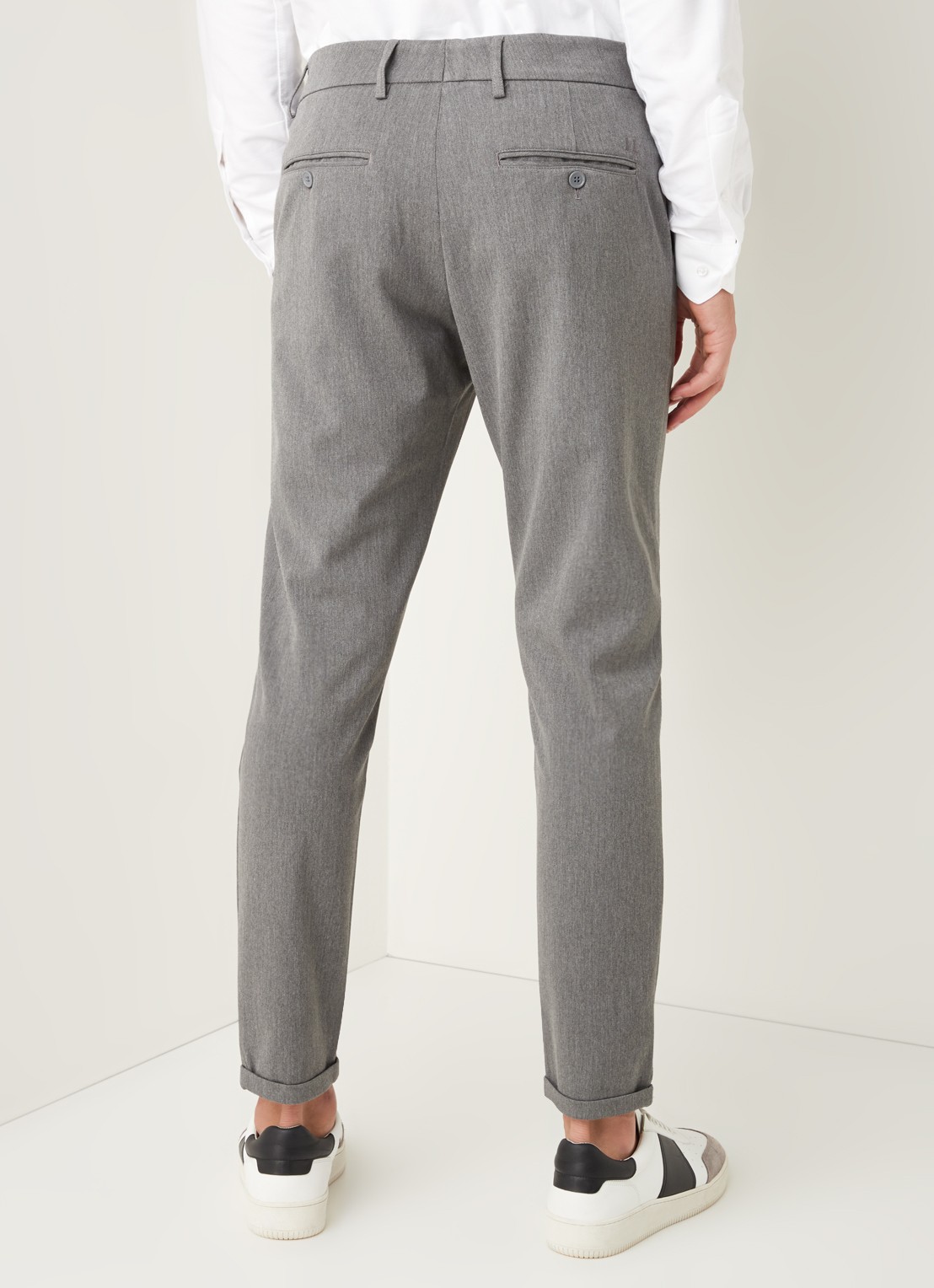 Les Deux Como slim fit pantalon met stretch - achterkant 5 middengrijs