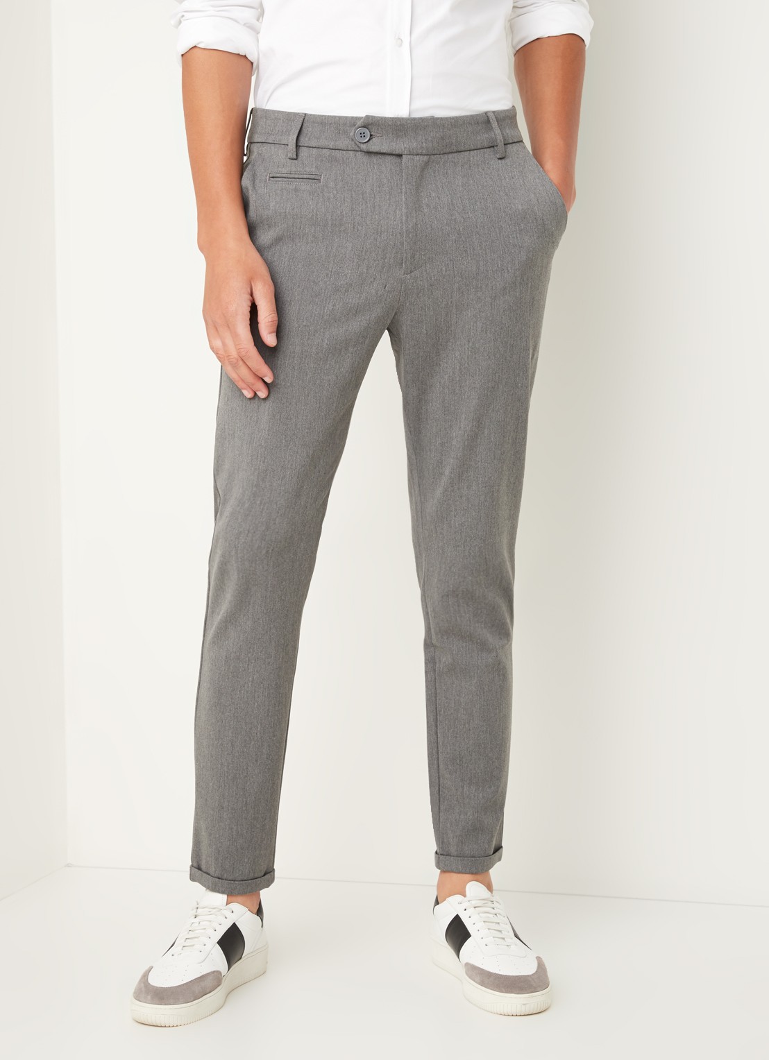 Les Deux Como slim fit pantalon met stretch - detail 3 middengrijs