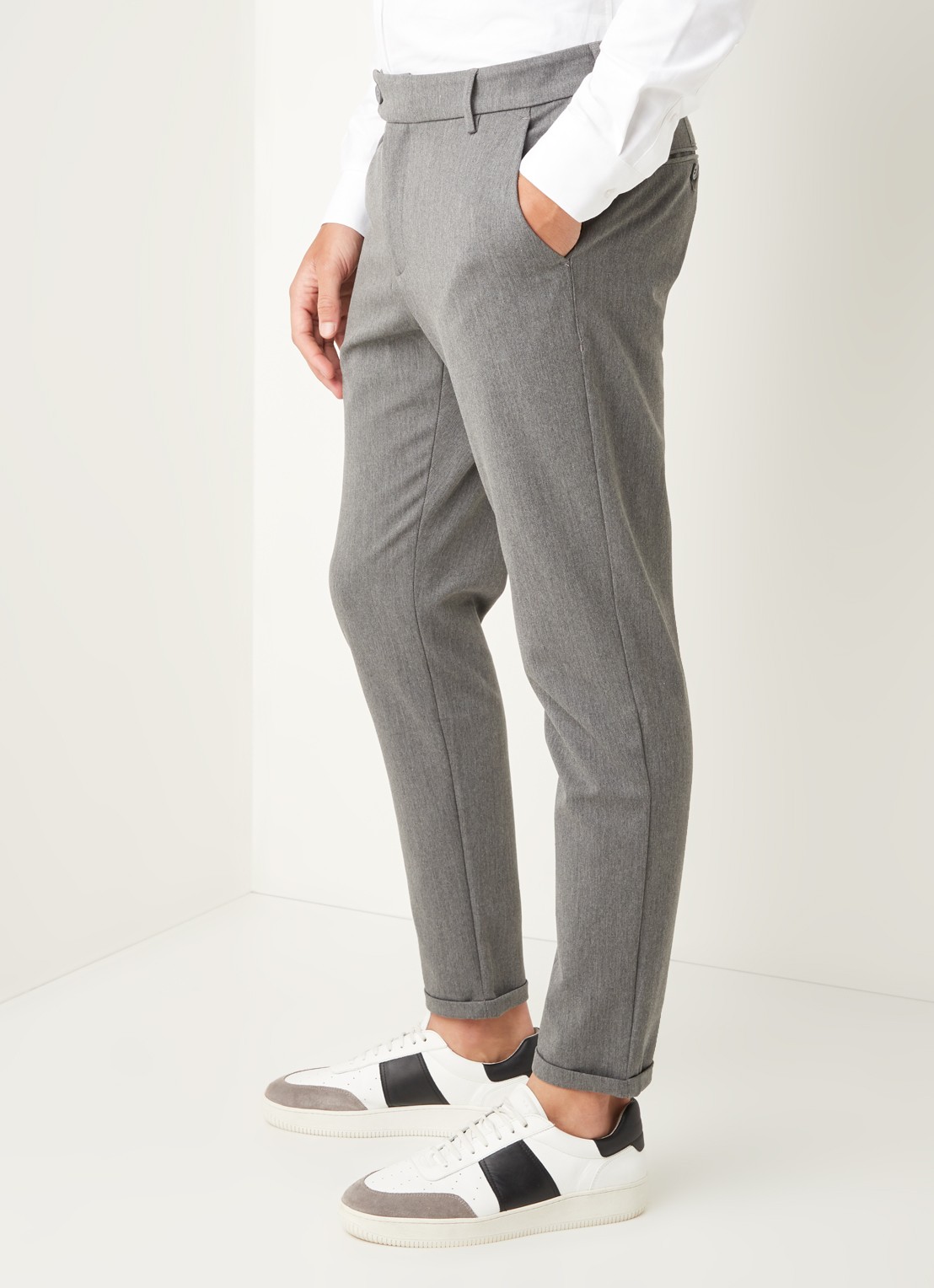 Les Deux Como slim fit pantalon met stretch - detail 4 middengrijs