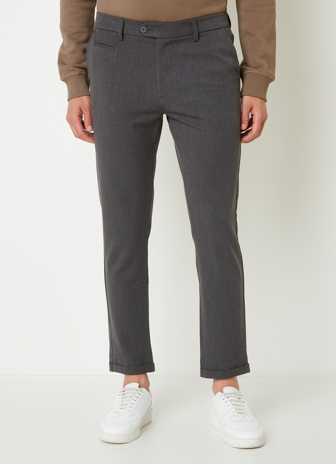Les Deux Como slim fit pantalon met stretch - detail 3 donkergrijs