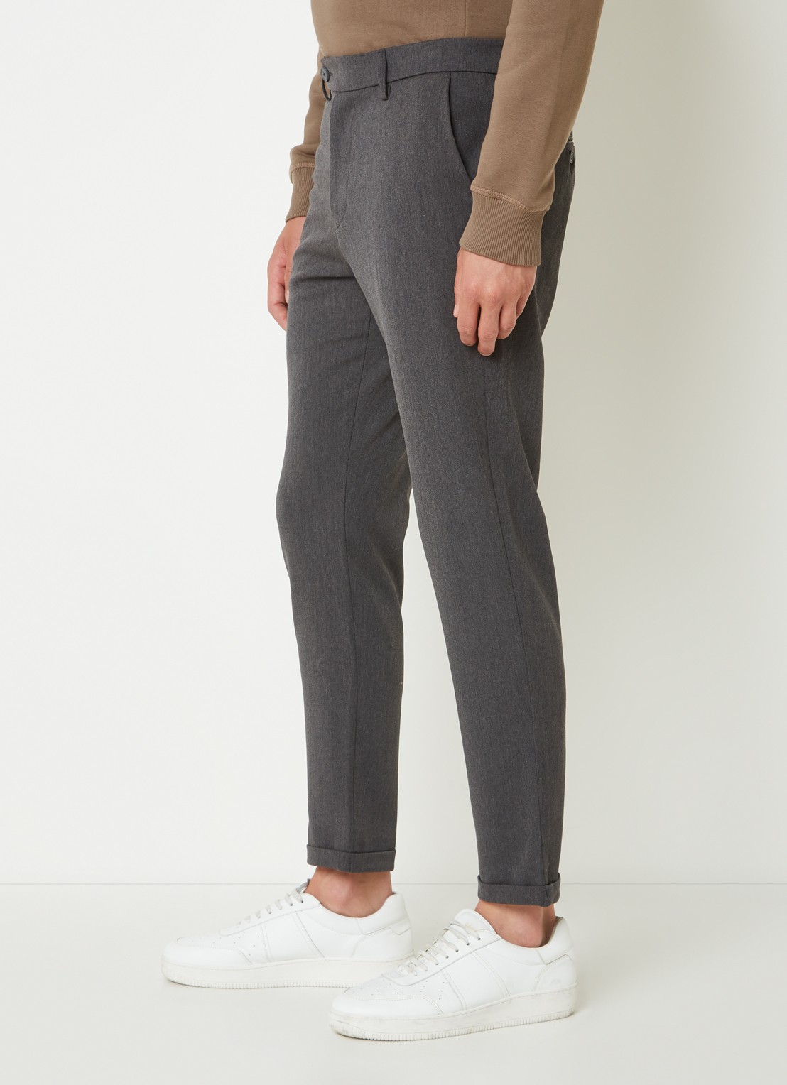 Les Deux Como slim fit pantalon met stretch - detail 4 donkergrijs