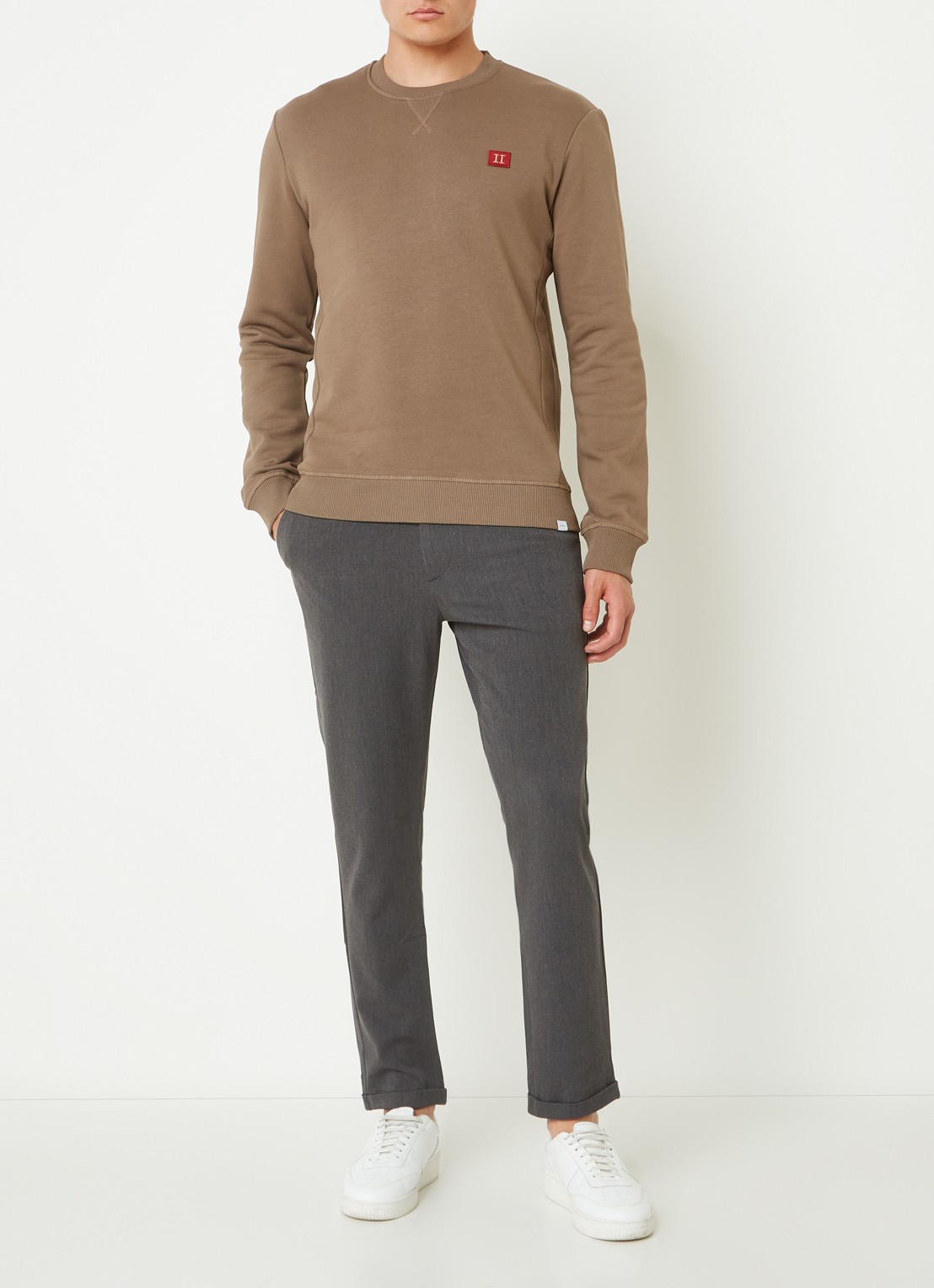 Les Deux Como slim fit pantalon met stretch - voorkant 2 donkergrijs