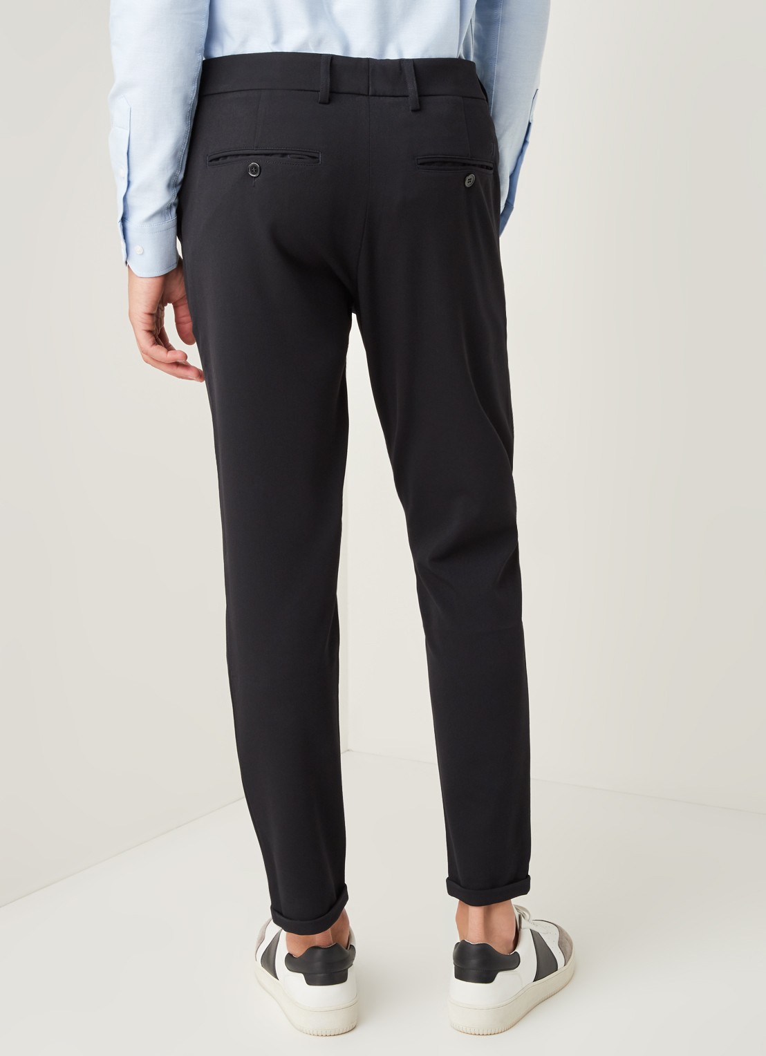 Les Deux Como slim fit pantalon met stretch - achterkant donkerblauw