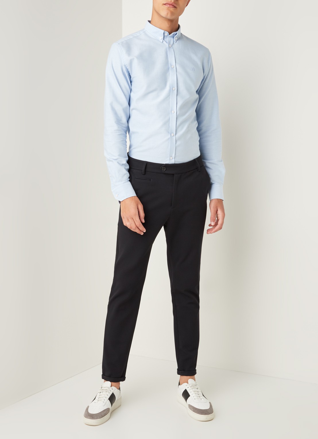 Les Deux Como slim fit pantalon met stretch - voorkant 5 donkerblauw