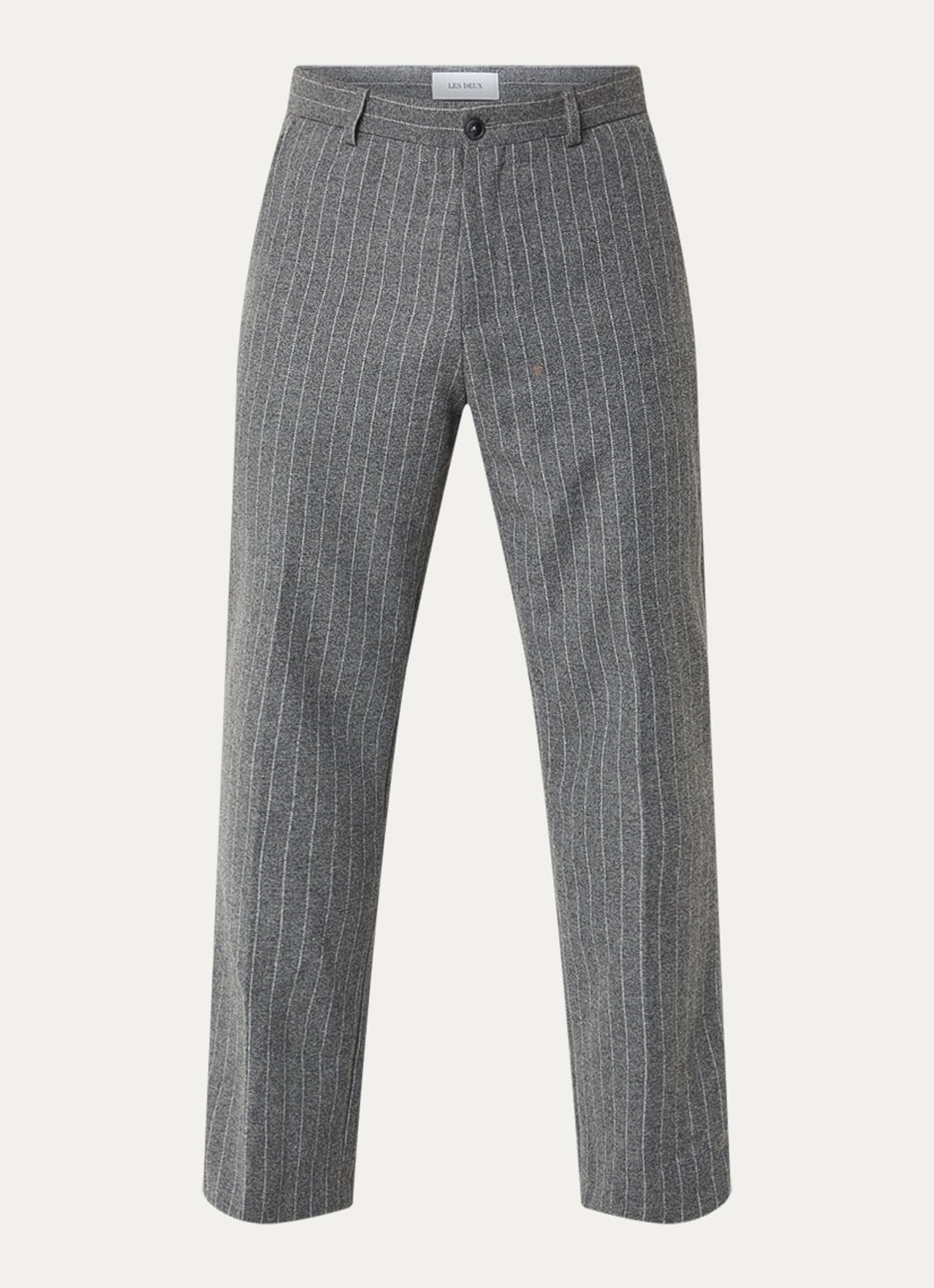 Les Deux Como straight fit pantalon in wolblend met krijtstreep - voorkant 2 grijsmele