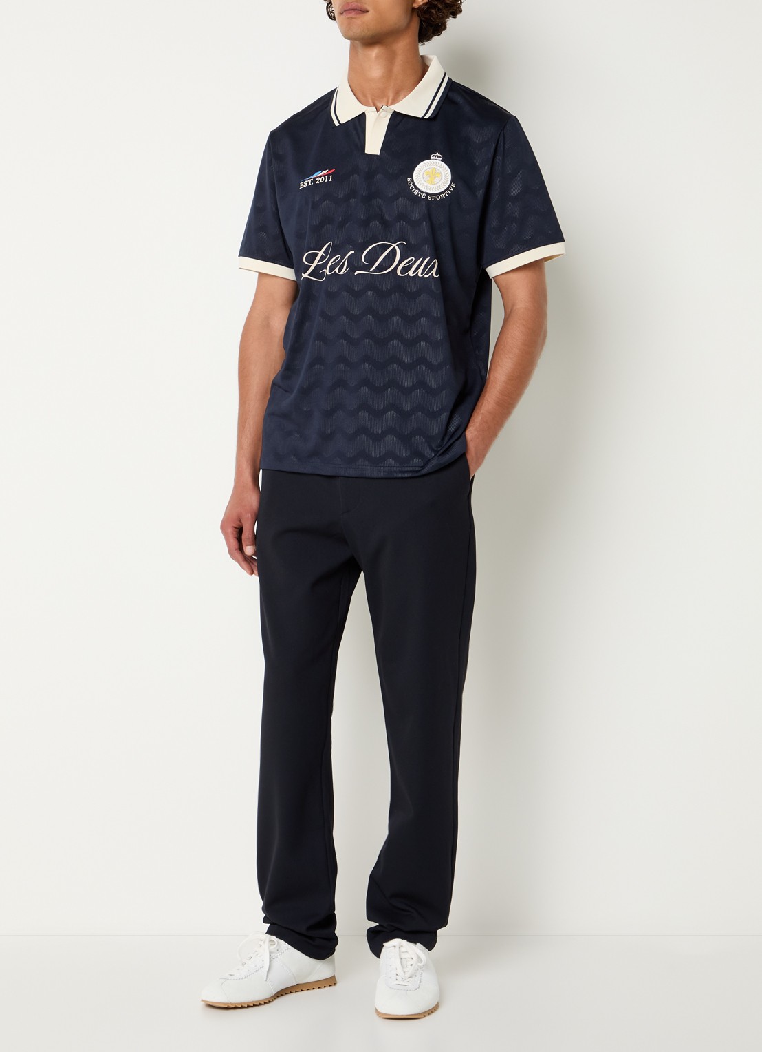 Les Deux Como straight fit pantalon met steekzakken - voorkant 5 donkerblauw