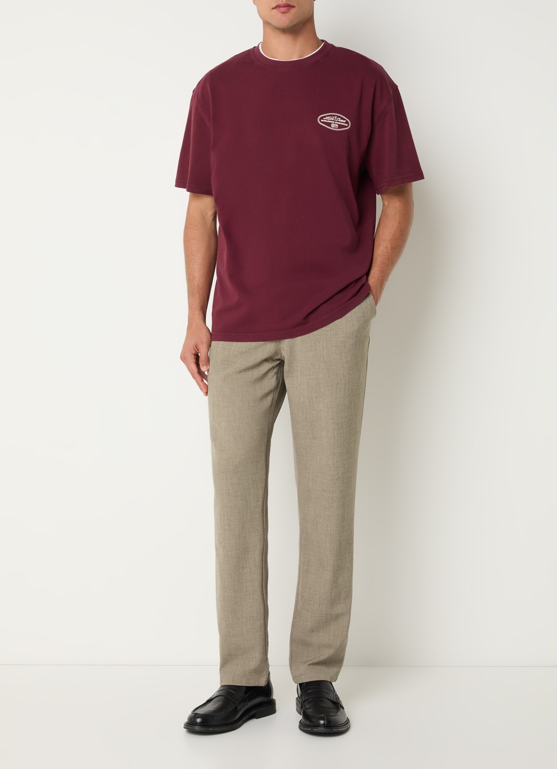 Les Deux Como tapered fit broek met steekzakken - voorkant 2 zand