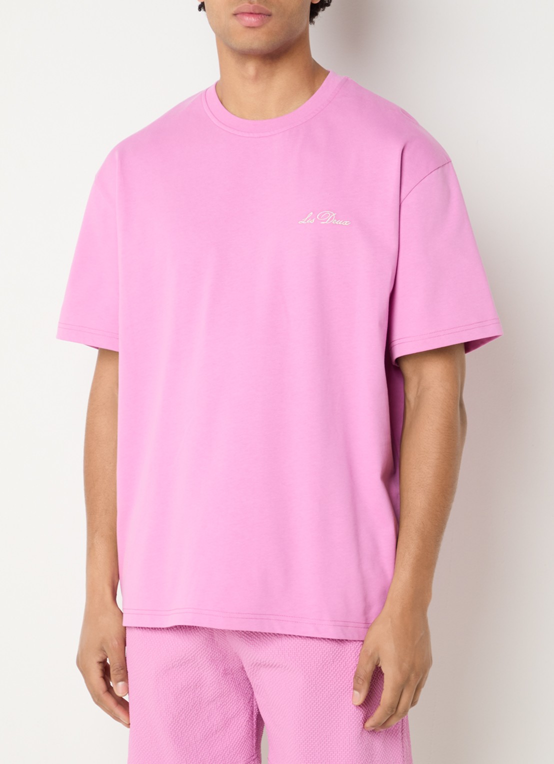 Les Deux Crew T-shirt met logo - detail roze