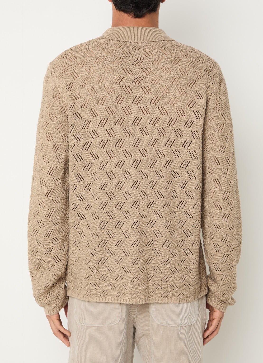 Les Deux Eloi grofgebreid regular fit overhemd met opengewerkt dessin - achterkant beige