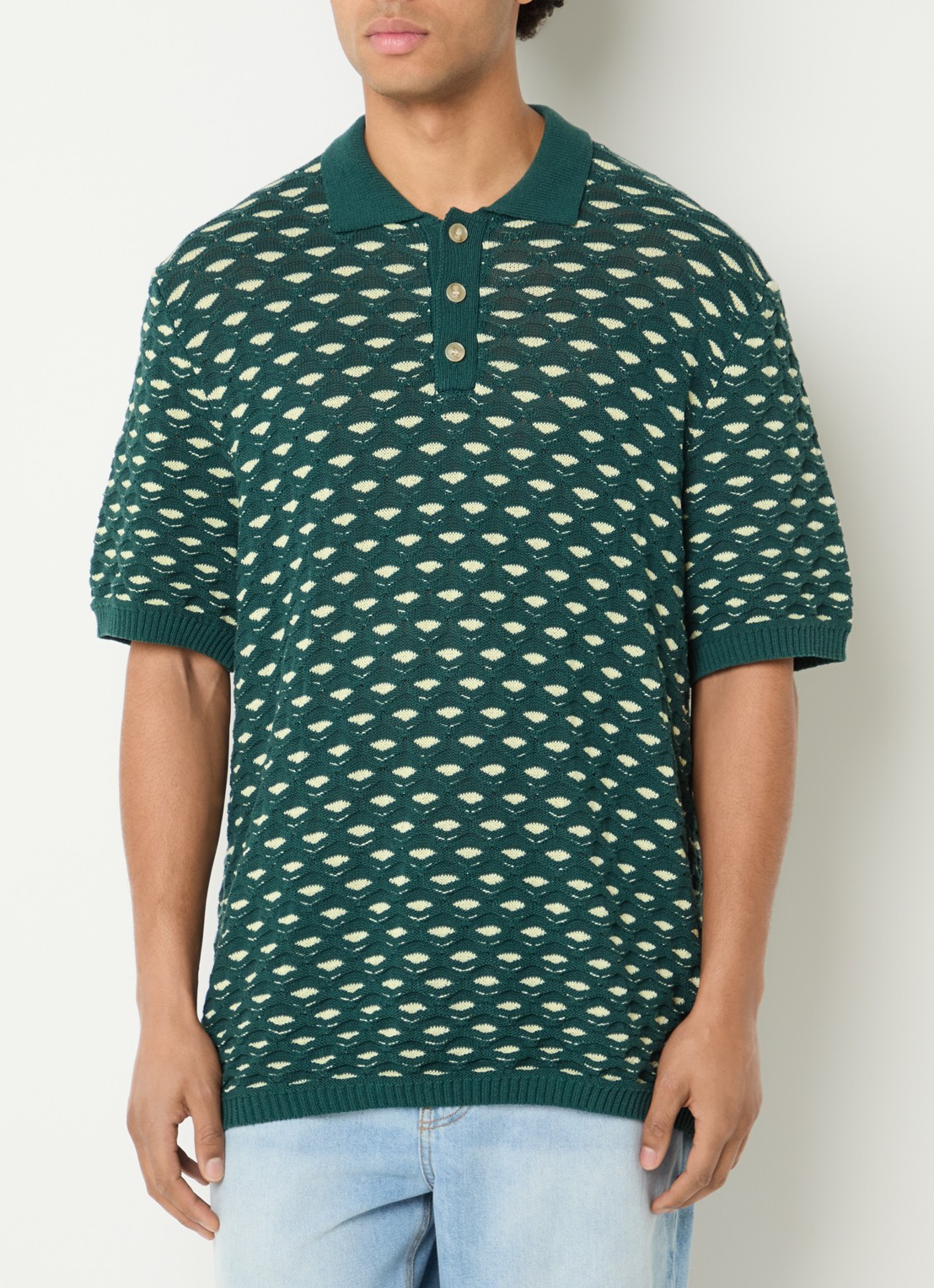 Les Deux Esmay grofgebreide regular fit polo - detail 4 donkergroen