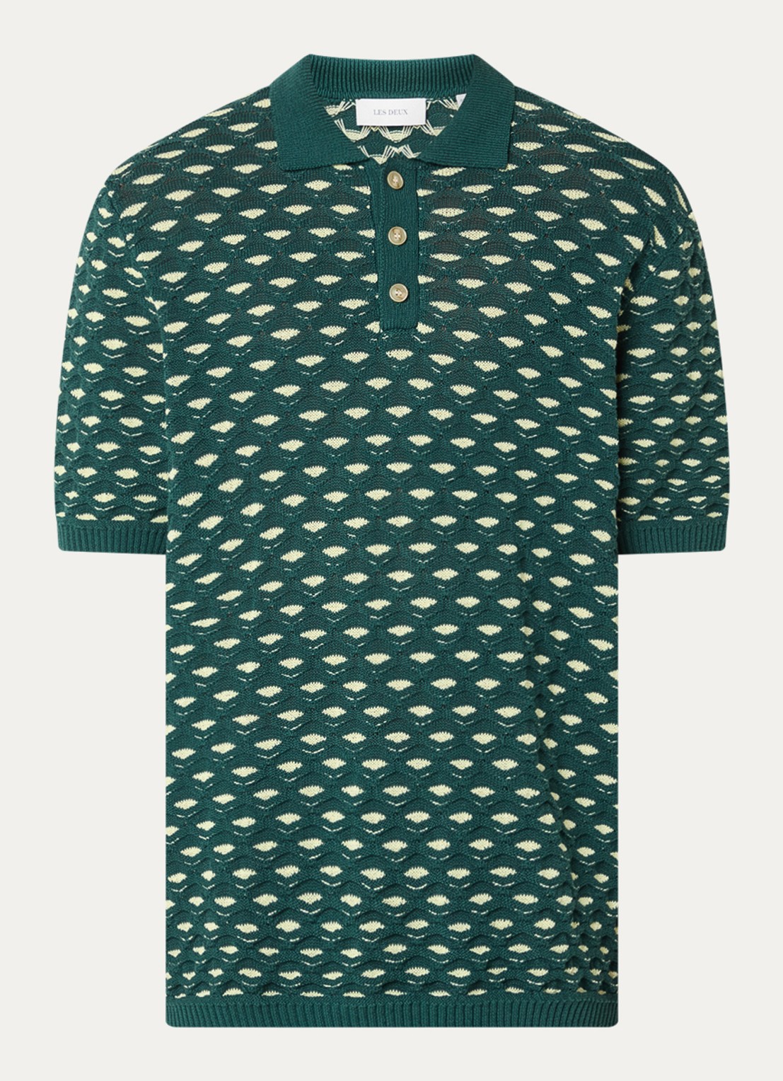 Les Deux Esmay grofgebreide regular fit polo - voorkant donkergroen