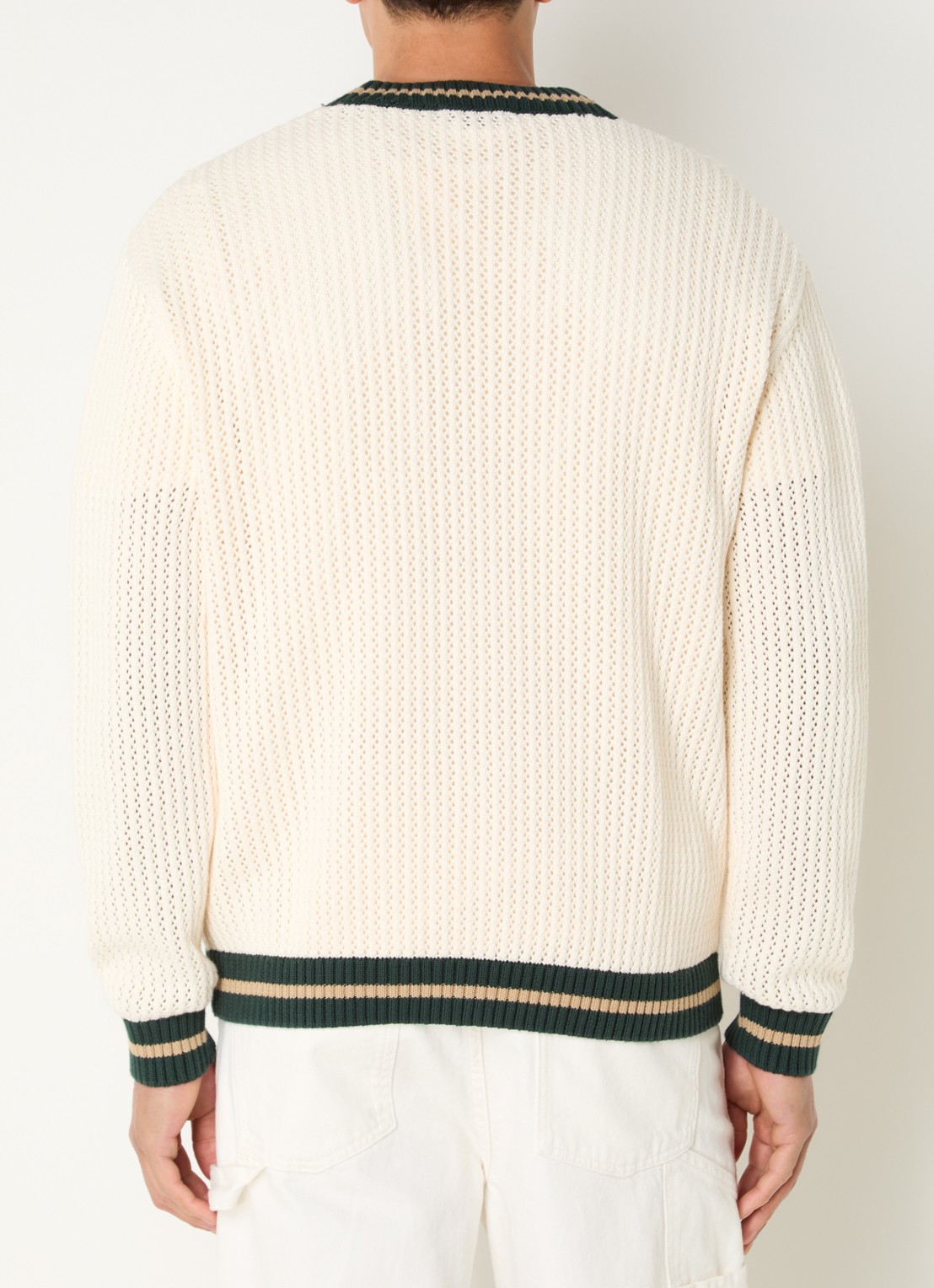 Les Deux Fijngebreid vest met logoborduring - achterkant creme