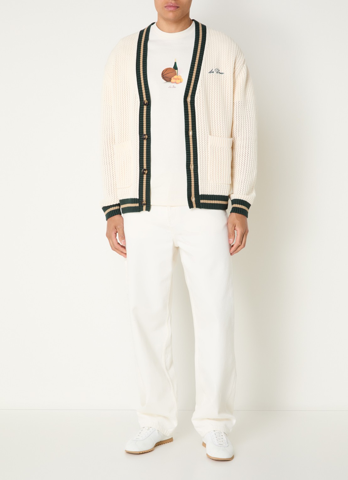 Les Deux Fijngebreid vest met logoborduring - voorkant 3 creme