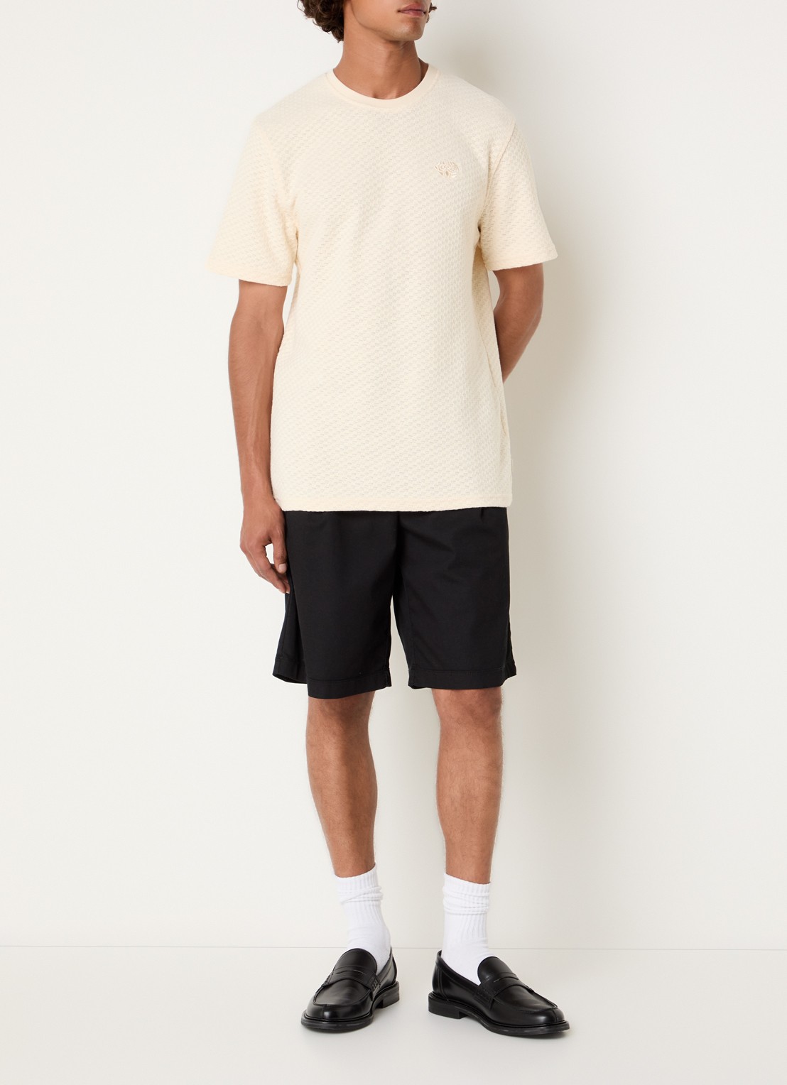 Les Deux Fijngebreide T-shirt met structuur - voorkant 4 beige
