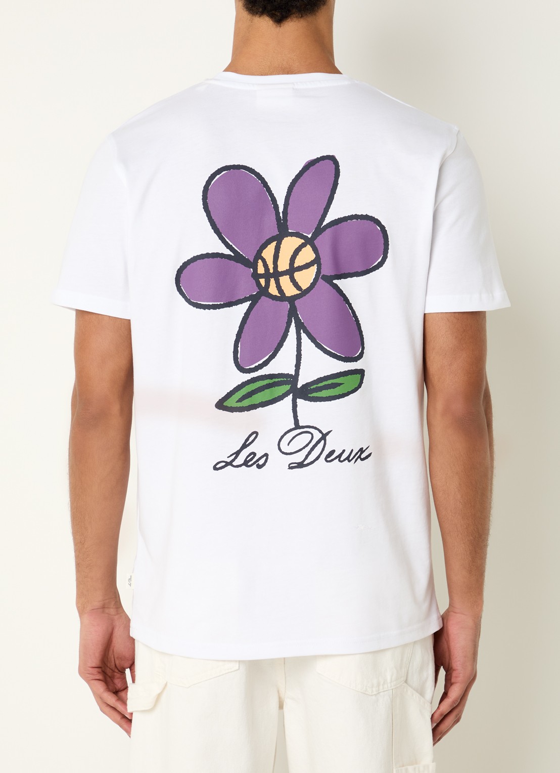 Les Deux Flower T-shirt met logo- en backprint - detail 4 wit