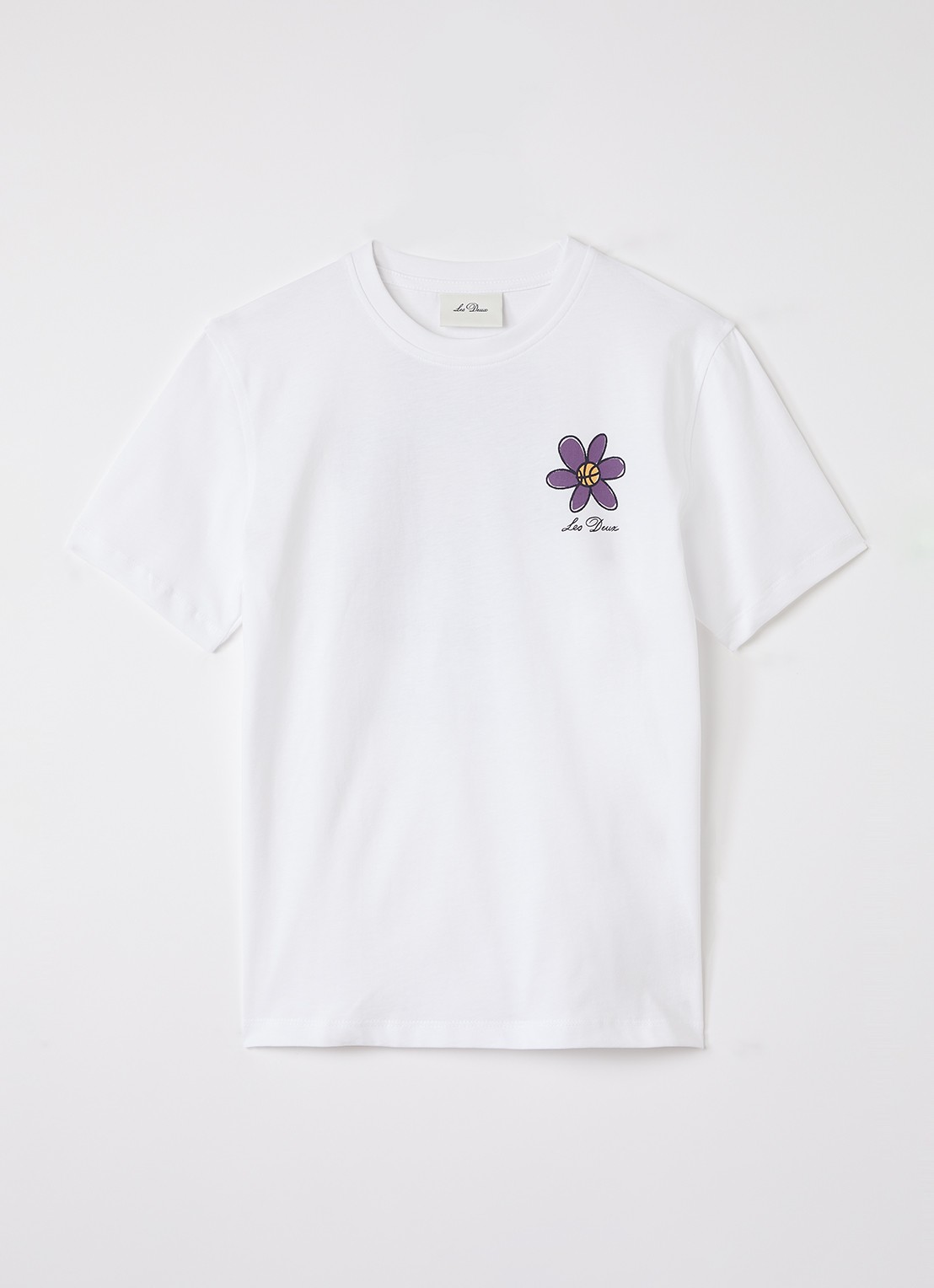 Les Deux Flower T-shirt met logo- en backprint - voorkant wit