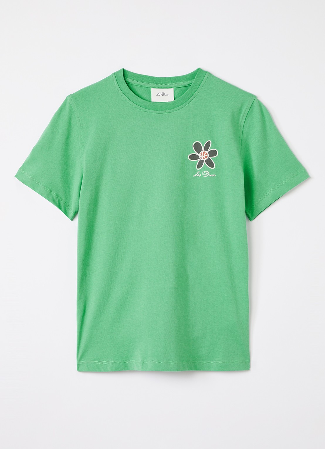 Les Deux Flower T-shirt met logo- en backprint - voorkant lichtgroen