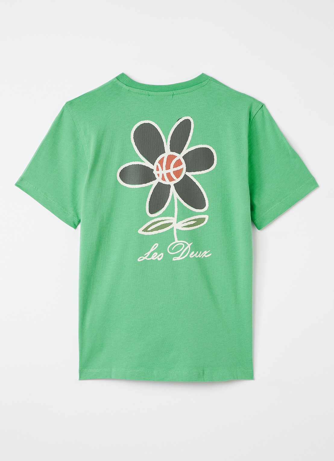Les Deux Flower T-shirt met logo- en backprint - voorkant 2 lichtgroen