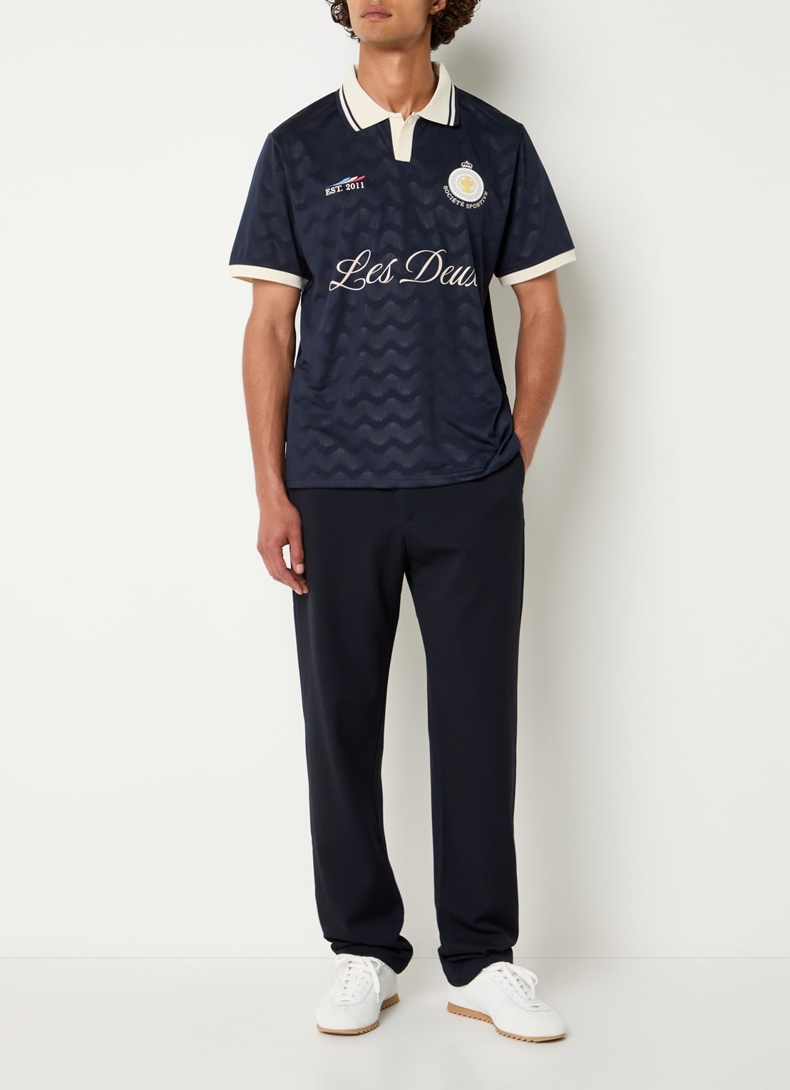 Les Deux France jersey regular fit polo - voorkant 4 donkerblauw