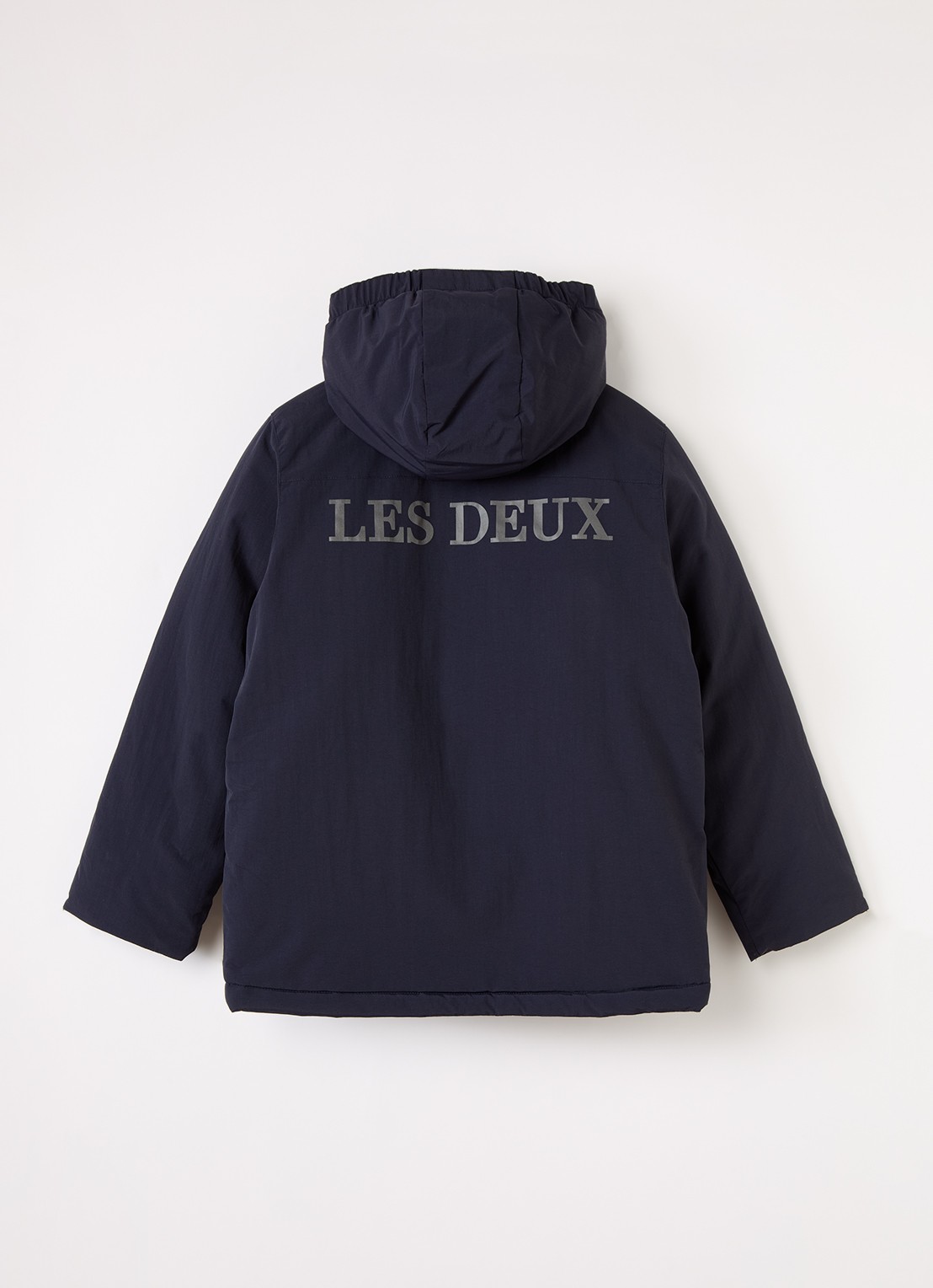 Les Deux Gewatteerde parka met logo- en backprint - achterkant donkerblauw