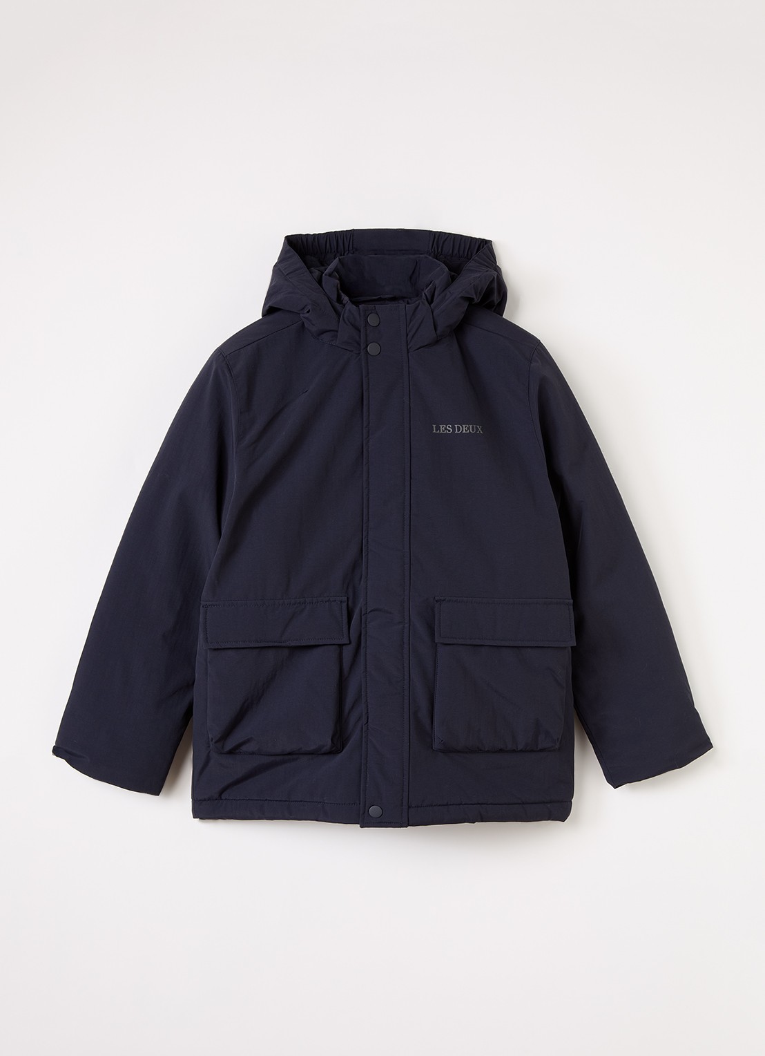 Les Deux Gewatteerde parka met logo- en backprint - voorkant 2 donkerblauw