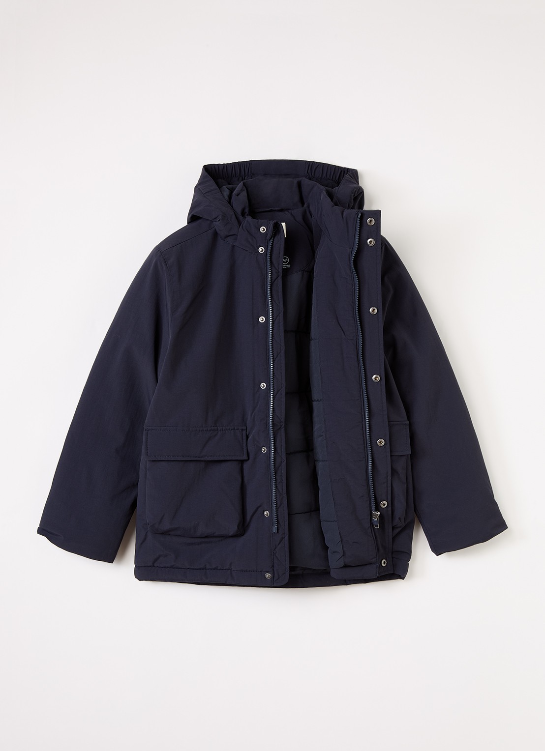 Les Deux Gewatteerde parka met logo- en backprint - voorkant 3 donkerblauw