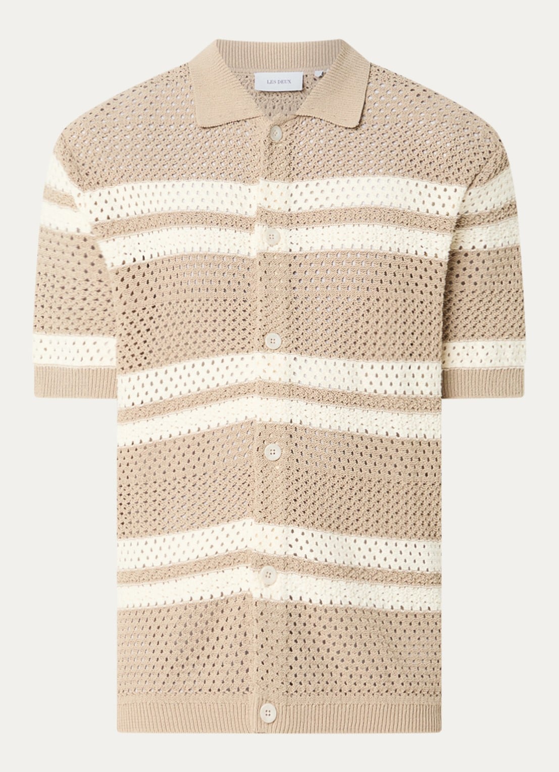 Les Deux Gianni regular fit overhemd met opengewerkt dessin - voorkant beige