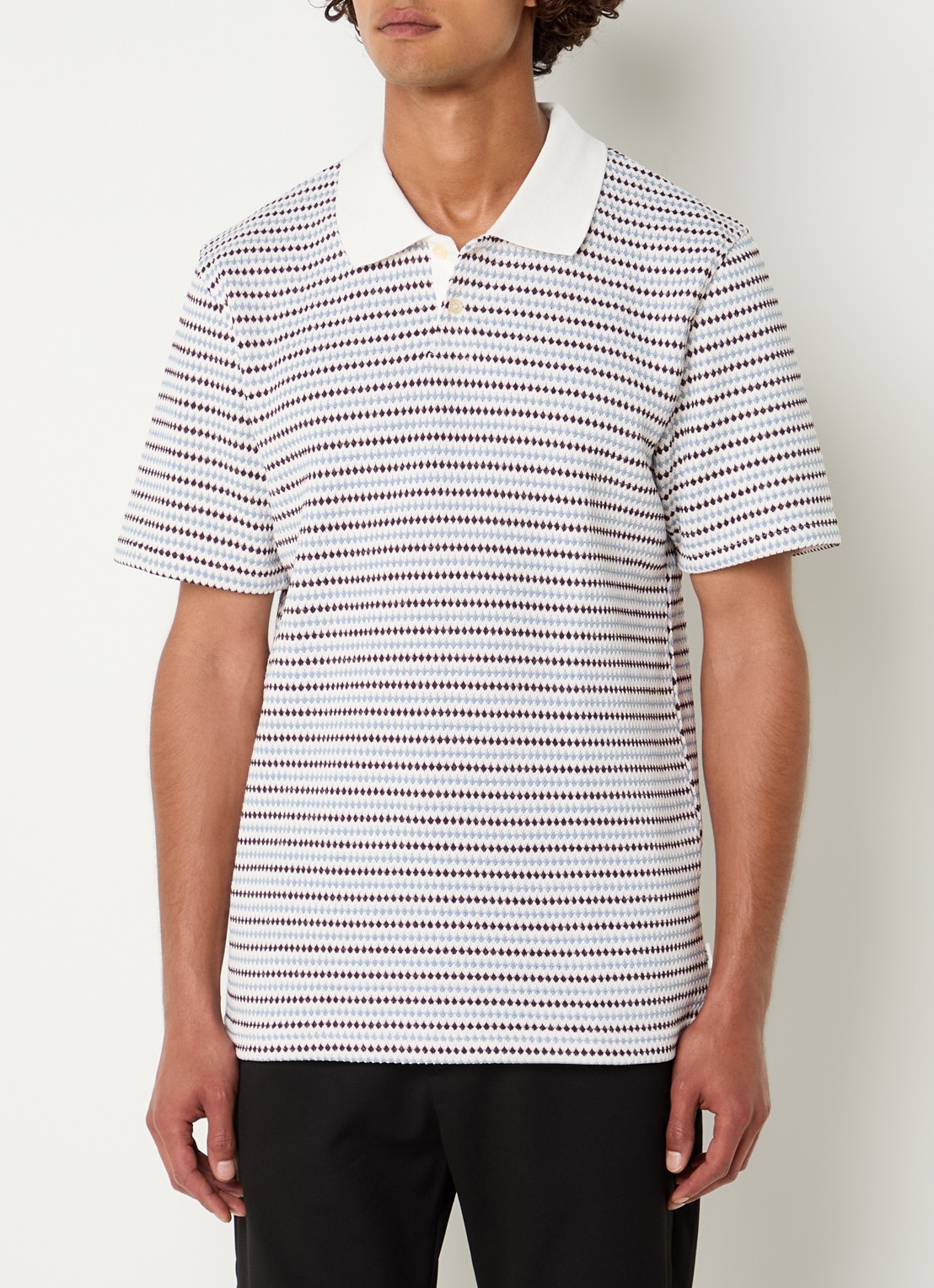 Les Deux Grofgebreide regular fit polo met ingebreid patroon - detail 3 wit