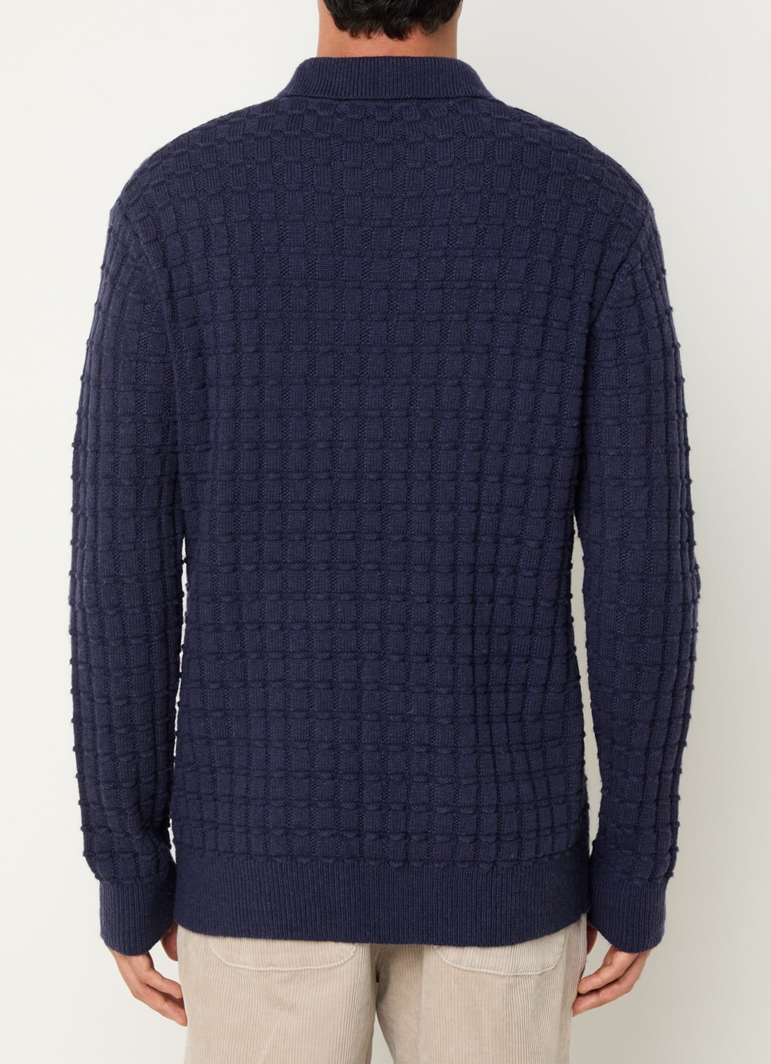 Les Deux Gustav grofgebreide regular fit polo in wolblend - achterkant donkerblauw