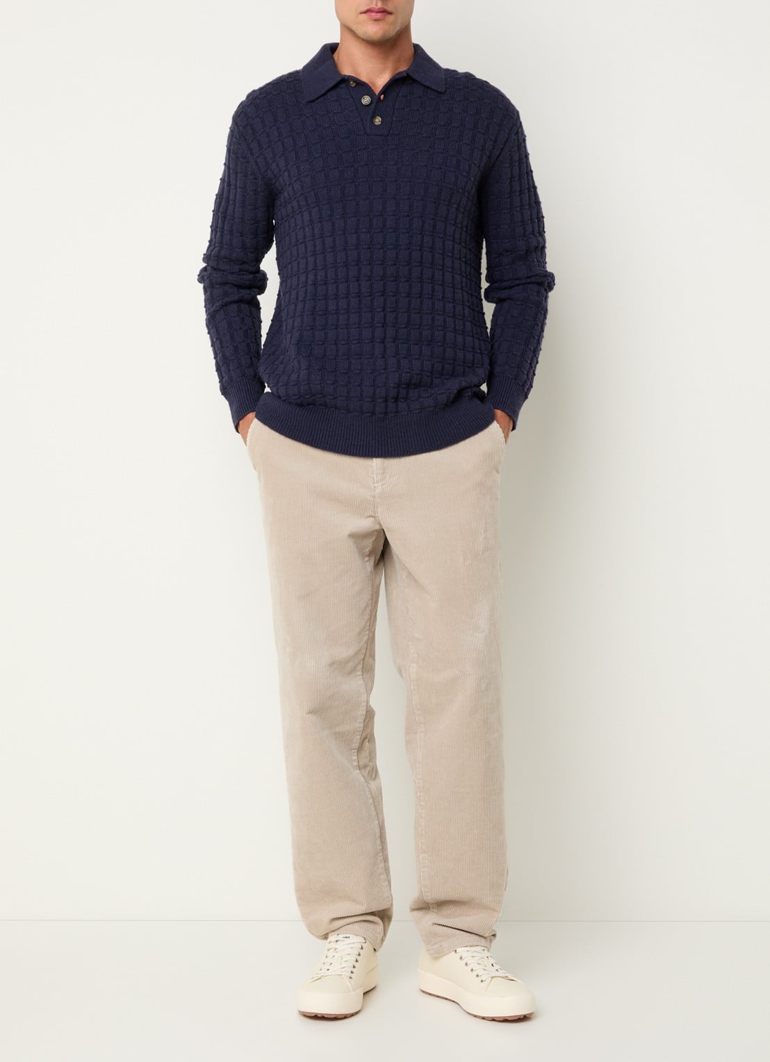 Les Deux Gustav grofgebreide regular fit polo in wolblend - voorkant 4 donkerblauw