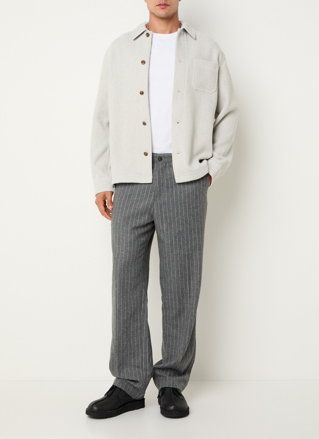 Les Deux Hamilton regular fit overshirt in wolblend met borstzak - voorkant 3 lichtgrijs
