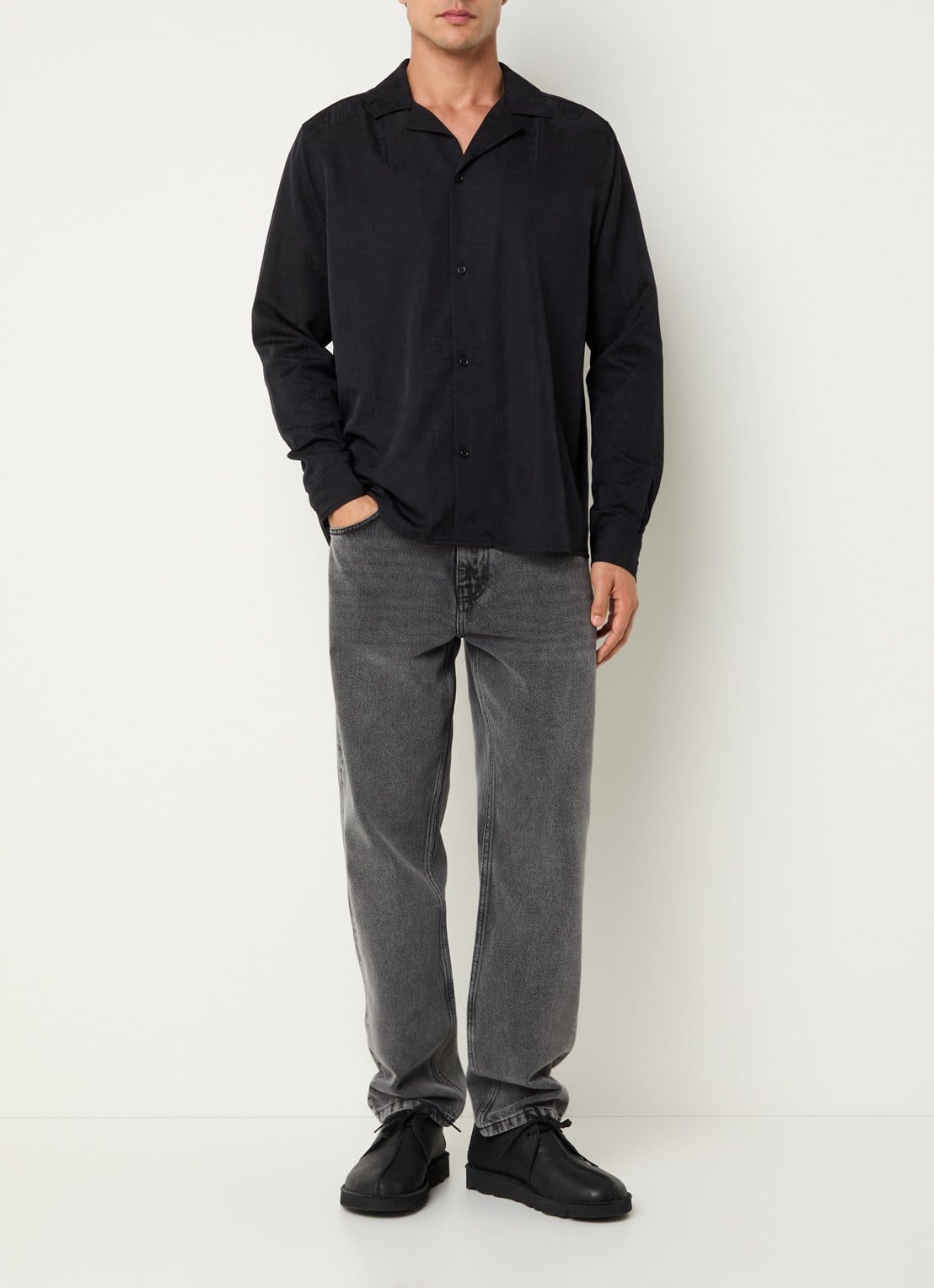 Les Deux Jasper regular fit overhemd met jacquard dessin - voorkant 3 zwart