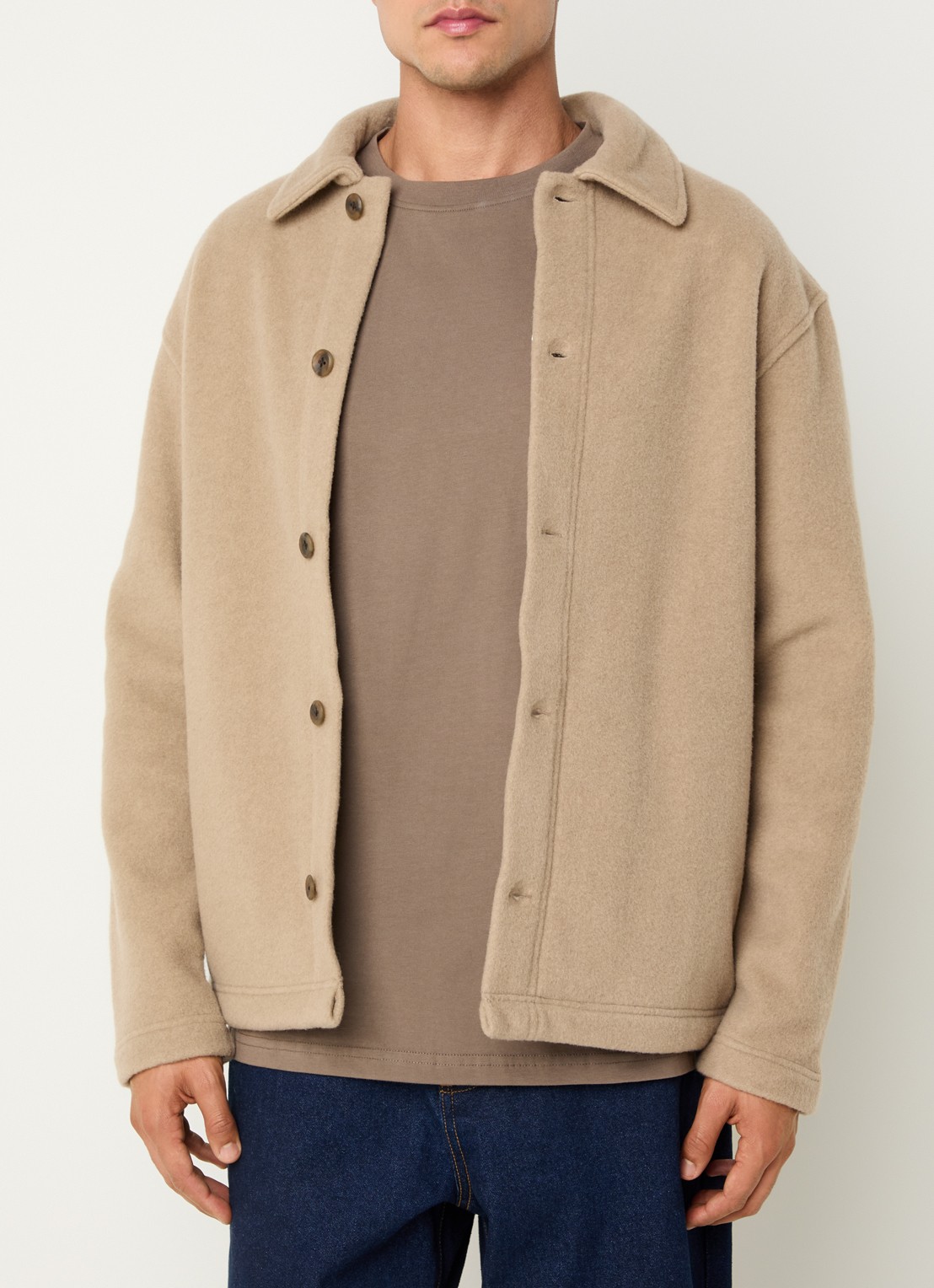Les Deux Jermaine regular fit overshirt in wolblend - detail 3 donkerbeige